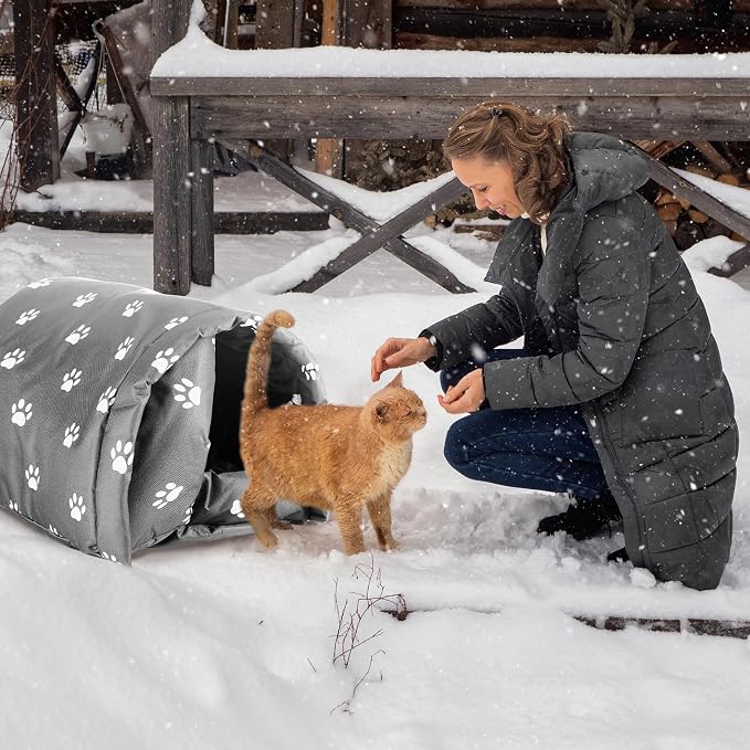 DoubleFill 3 Pcs Cat Houses for Outdoor Cats Winter Weatherproof Insulated Stray Feral Cat Dog House Outdoor Pet Shelter Waterproof Pet Cave Wild Animal (Paw Prints,16.5 x 12 x 11 Inches)