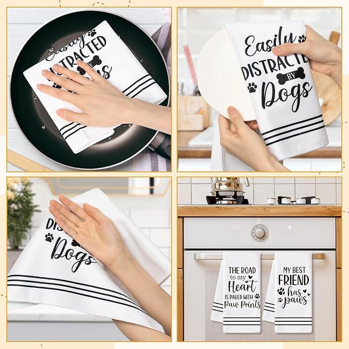 GROBRO7 Paws Prints Hand Towel - 6Pcs Dog Paw Print Bathroom Decor Kitchen Dishcloths Set Soft Polyester Towels for Bath Bar Dining Room Decor Cute Puppy Lovers Gifts for Men Women Housewarming