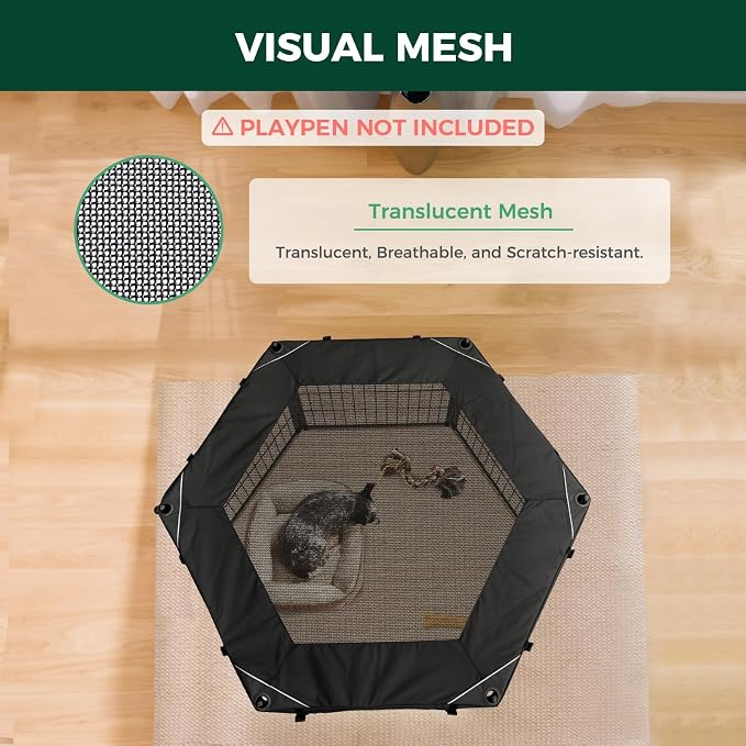 FXW Mesh Top Cover for 24" H 6-Panel Dog Playpen, Hexagon | Helps Deter Jump-Outs, Tear-Resistant, Quick Setup, Compact Storage, Fits FXW Only, Playpen Not Included