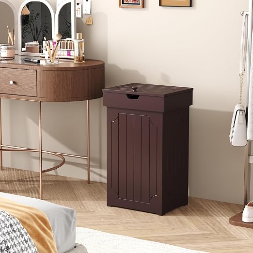 Function Home Trash Can Cabinet, 13 Gallon Kitchen Garbage Can, Wood Recycling Trash Bin, Freestanding Dog Proof Trash Can, Farmhouse Trash Cabinet with Lid for Home Kitchen Bathroom, Coffee