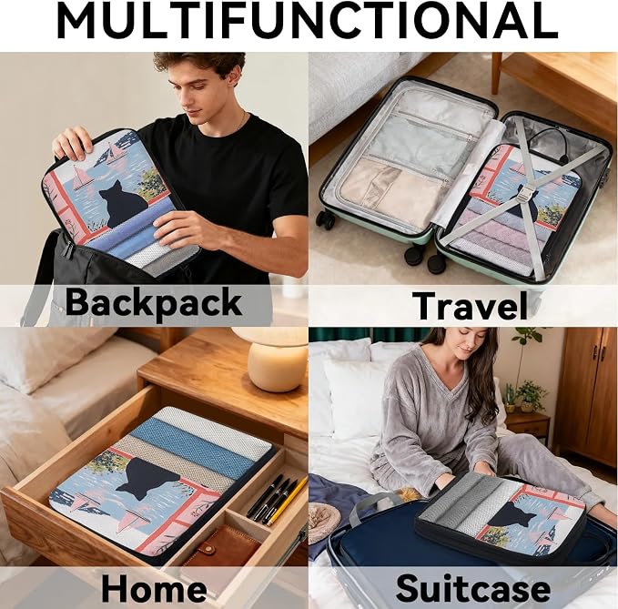 Cute 6 Set Compression Packing Cubes Black Cat Expandable Packing Organizer for Travel Accessories Luggage Suitcase Bag