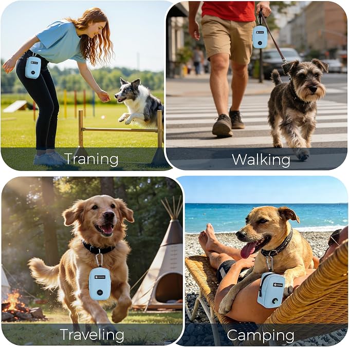 Dog Treat Pouch for Training, Portable Dog Walking Bag Built in Poop Dispenser, Pocket Sized Pet Pouches, Doggie Puppy Snack Rewards Bag, Treat Carrier Holder with Clip (Blue)