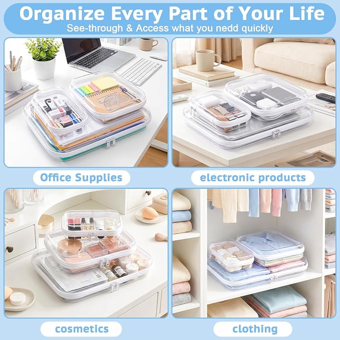 SAYEEC 3 Pack Clear Hard Shell Zipper Case Clear Pencil Case Travel Makeup Bag Rigid Toiletry Bag Organizer Portable Cosmetic Bags Plastic Zipper Pouches for Office Tech Art Supplies Storage (L, M, S)