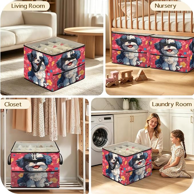 TropicalLife Lovely Pet Dog Shoe Organizer for Closet | Foldable Shoe Storage Box Bin 16-32 Pair Shoe Storage for Sneakers, Boots & Heels with Adjustable Dividers, Clear Cover