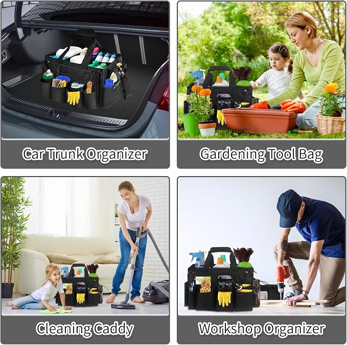 Boczif Cleaning Caddy Bag Wearable,Cleaning Caddy Supplies Organizer(Black) | with Handle, Shoulder Straps & Detachable Divide, Cleaning Tool Organizers Tote Bag for Cleaners & Housekeepers