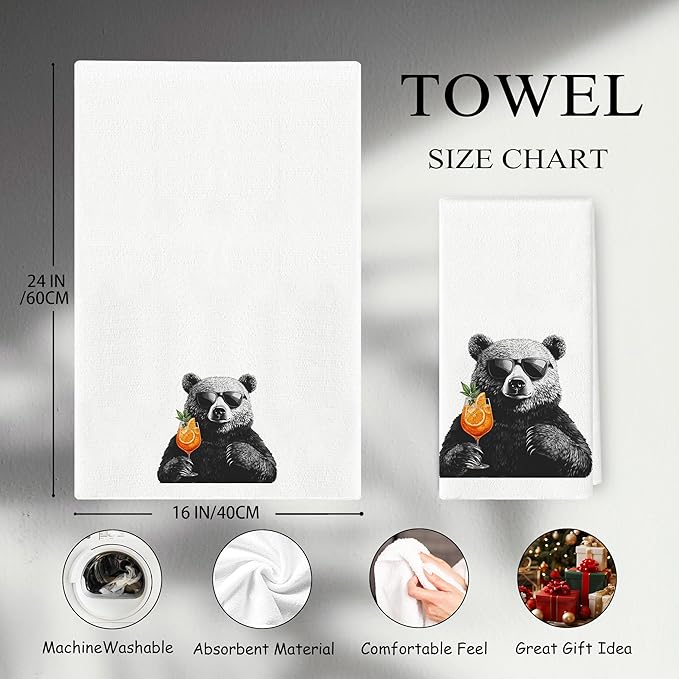 Funny Bear Aperol Spritz Kitchen Towels, Cocktail Lovers Gifts, Home Bar Decor, Aperol Spritz Cocktail Decorative Hand Towels Dish Towels for Kitchen Homebar, 16x24 Inch