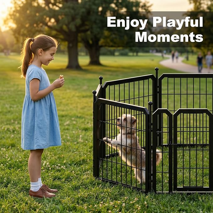 Indoor Dog Playpen, 24 Inch Metal Puppy Playpen, 6 Panels | Carrying Straps, Portable Pet Fence for Yard, Camping, Travel, Sturdy and Safe, Adjustable, Rust-Resistant, Impact-Resistant
