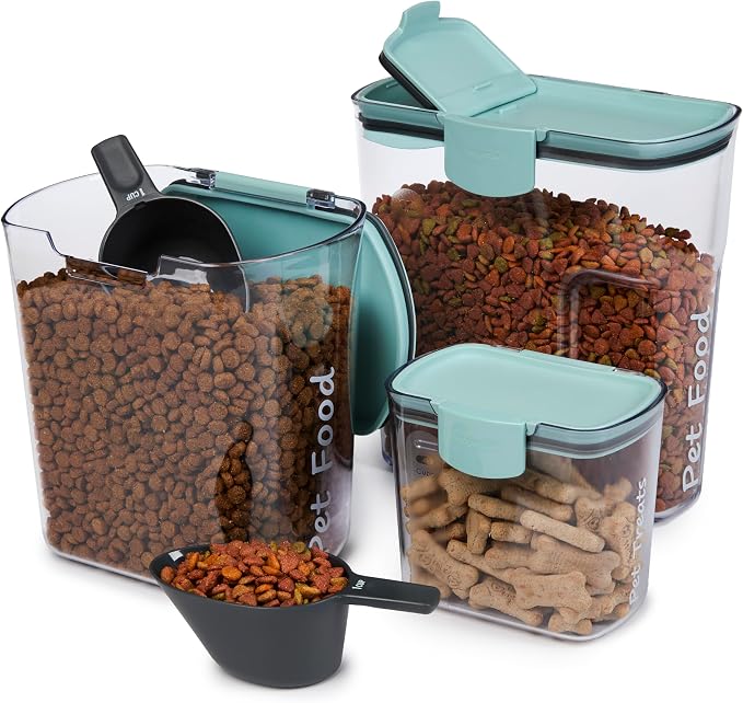 ProKeeper Airtight Pet Food Storage Container Set – BPA-Free Dry Dog & Cat Food Organizer with Pour Spout & Treat Container - Stackable Kitchen Storage (Complete Pet Food Storage Set (5-Piece)
