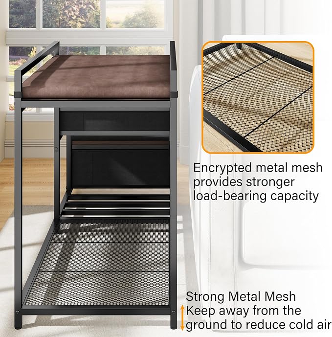 kepptory Dog/Cat Window Perch with Stairs and Seat Cushion, Pet Bunk Bed with Storage Drawers, Bedside Dogs Cot for Small, Medium Cats & Dogs, Pet Stairs Ramp(Brown)