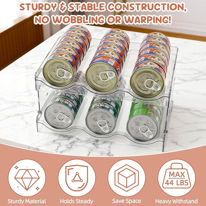 FHTONGE 3-Tier Heavy-Duty Transparent Cat Can Organizer for Multiple Sizes | Wet Cat Food Storage Rack for Pantry Kitchen Cabinet Rridge, Pet Canned Goods Dispenser Shelf Dog Tins Holder Container