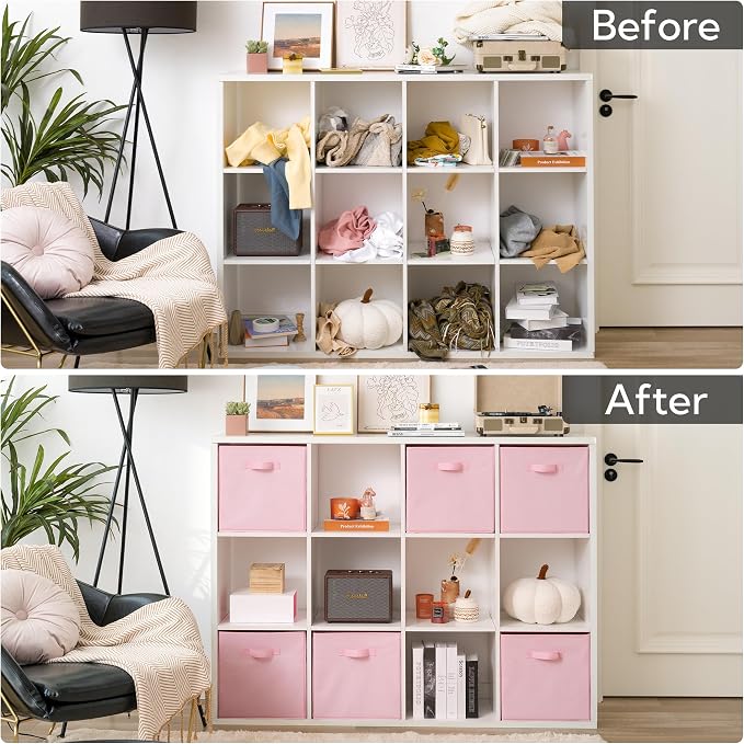 GRANNY SAYS 13x13 Cube Storage, Pink Storage Cube Organizer Bins, 6-Pack | Collapsible Storage Boxes with Thickened Base Plate, Sturdy Handles, Decorative Baskets for Shelves, Closet