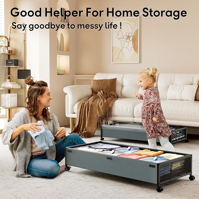 Under Bed Storage with Wheels,1 Pack Under Bed Storage Containers,Underbed Shoe Storage Bedroom