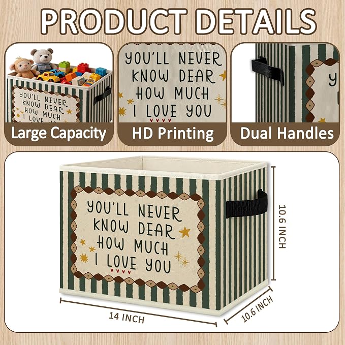 Girl Nursery Cube Storage Bins with Handles, You'll Never Know Dear How Much I Love You Collapsible Fabric Storage Basket Boxes Books Clothes Organizer for Girls Room Bedroom Bathroom