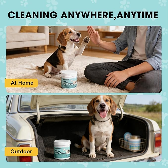 Dog Teeth Cleaning Wipes, Pet Dental Cleaning Finger Wipes Tooth Brushing Kit for Dogs Cats Remove Plaque Tartar Bad Breath Ear Wax, 50 Pcs Dog Healthy Mouth Tooth Wipes for Pets Daily Care, Coconut