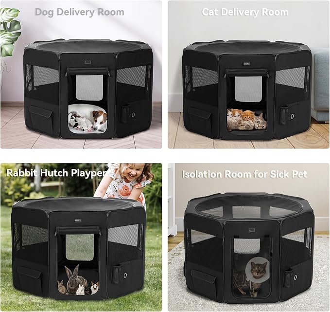 PETSFIT 45.5" Dog Playpen with Dual Zipper Doors –Sturdy Foldable Pet Playpen for Large & Medium Dogs with Removable Mesh Top and Leakproof Bottom