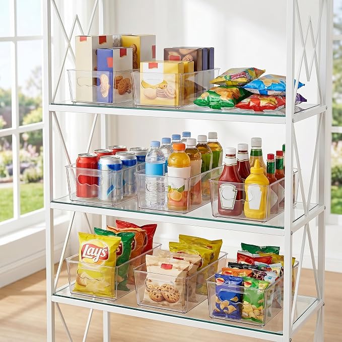 Vtopmart 8pcs Clear Storage Bins with Handles | BPA-free Plastic Storage Containers, Easy to Move, For Fridge Freezer, Pantry Cabinet Kitchen Organization, Built to Last
