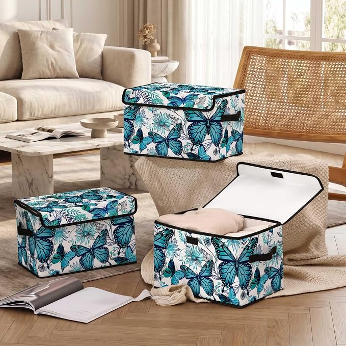 Stackable Clothes Storage Bins with Lids 3 Pack | Closet Organizers, Fabric Box, For Blanket Clothes, Under Bed Storage Containers