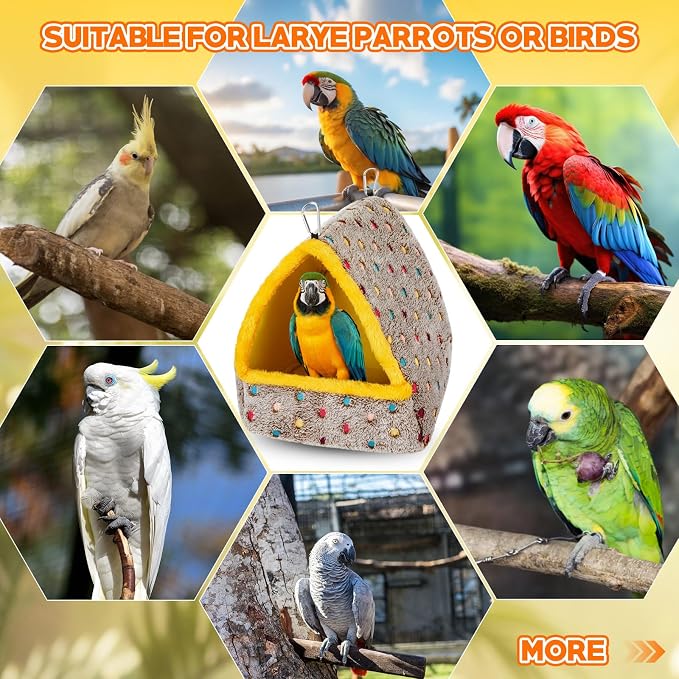 10x10x12in Extra Large Winter Warm Bird Hammock for Cage, Hanging Bird Bed with Support Board, Comfortable Sleeping Hammock House Hut Gift for Parrot Parakeet(Gray Polka Dot Style)
