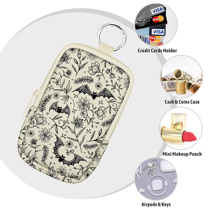 Hand Sanitizer Holder, Gothic Bats Spray Case Zippered Pouch | Keychain, Travel Size, Cute Fashion Accessory with Snap Hook, for Glow Mist and Power Mist 1FL OZ, Mini Small Pocket Clip on