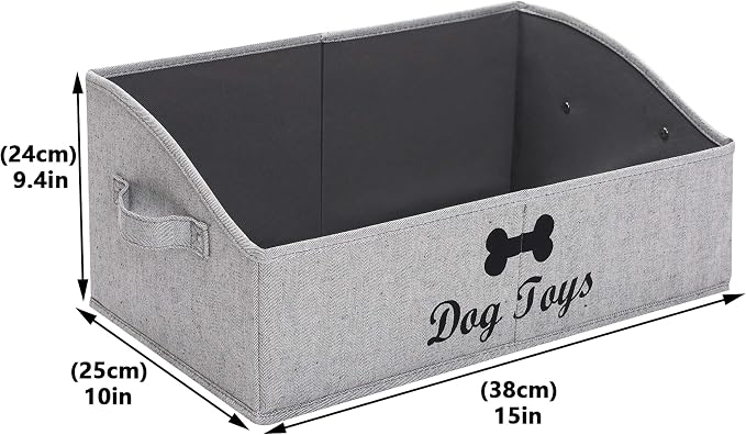 Morezi Linen-cotton blend dog toy basket and dog toy box, dog toy basket storage - Perfect for organizing pet toys, blankets, leashes, chew toys - Grey Stripe - Dog