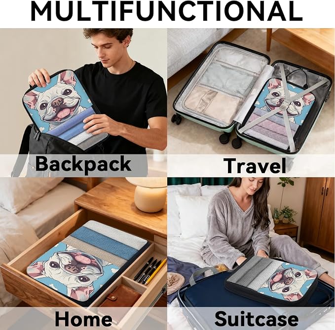 Dog Print Compression Packing Cubes Animal 6 Set Travel Packing Cubes for Suitcases Lightweight Expandable Organizers
