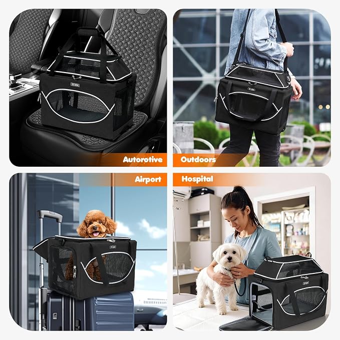 Lekereise Top-Expandable Pet Carrier 18x11x11Inch Delta American United Airline Approved Underseat to 15lbs Stable Car Travel Carriers for Small Dogs Cats with Locking Safety Zippers Anti-Scratch Mesh