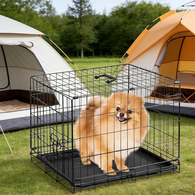 Sweetcrispy 24 Inch Dog Crate, Small Dog Cage, Foldable Puppy Pet Kennel | Single Door, Metal Kennel, Secure Lock, Removable Tray, Indoor Outdoor Training Travel