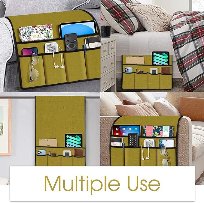 Joywell Armrest Organizer Remote Holder, Lemon Yellow | For Recliner Armchair, Couch Sofa Arm Chair Caddie, 6 Pocket Storage, For Magazine, iPad, Phone