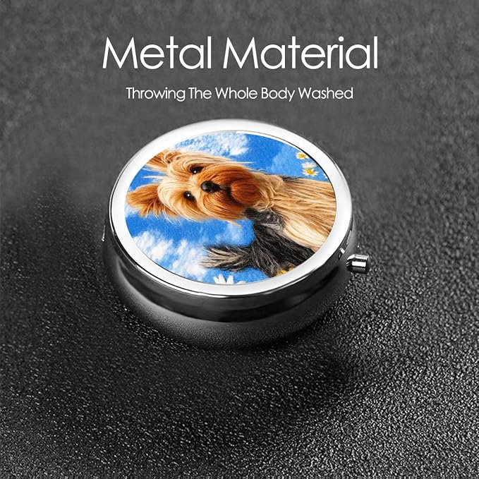 Funny Yorkie Dog Portable Pill Organizer | 3 Compartment, With Mirror, For Men Women, For Daily Supplements, Vitamins, Fish Oil, Jewelry, Candy, Travel