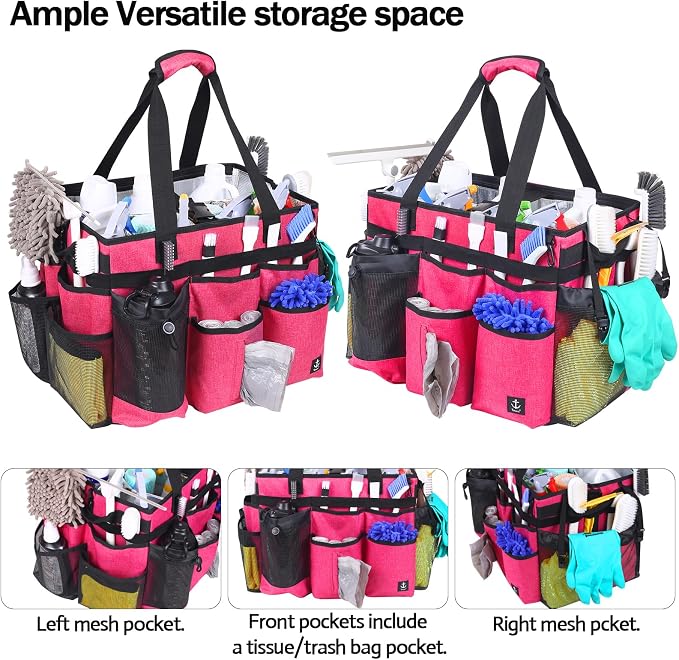 Rolling Cleaning Caddy Bag Built-in Hard Plastic Sheet Detachable Trolley | Aluminum foil lining, Adjustable dividers Adjustable Shoulder Strap and Multiple Storage Pockets