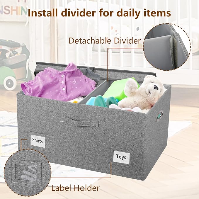 Graciadeco 75 Quarts Extra Large Decorative Storage Bins with Lids, 3 Packs Gray Collapsible Storage Bins with Lids, Stackable Storage Bins Decorative Box Storage With Lid Extra Large | 75 Quarts 3 Pack Gray1 Collapsible Stackable Linen Fabric 4 Handle...