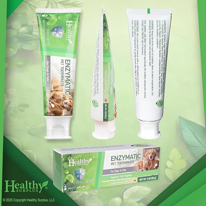 Healthy Surplus 4 Oz - Enzymatic Dog Toothpaste (Poultry - Chicken Flavor) for Dogs & Cats - Compare to Virbec CET - Fresh Breath, Plaque & Tartar Control - Advanced 5-Enzyme Pet Toothpaste
