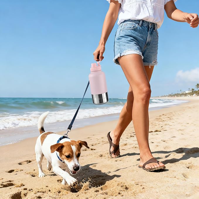 Cibaabo Insulated Dog Water Bottle with 2 Bowls, 32oz Travel Stainless Steel Double Wall Thermos, Portable Pet Dispenser, Puppy Small Medium Dog Mom Gifts for Walking Hiking and Camping