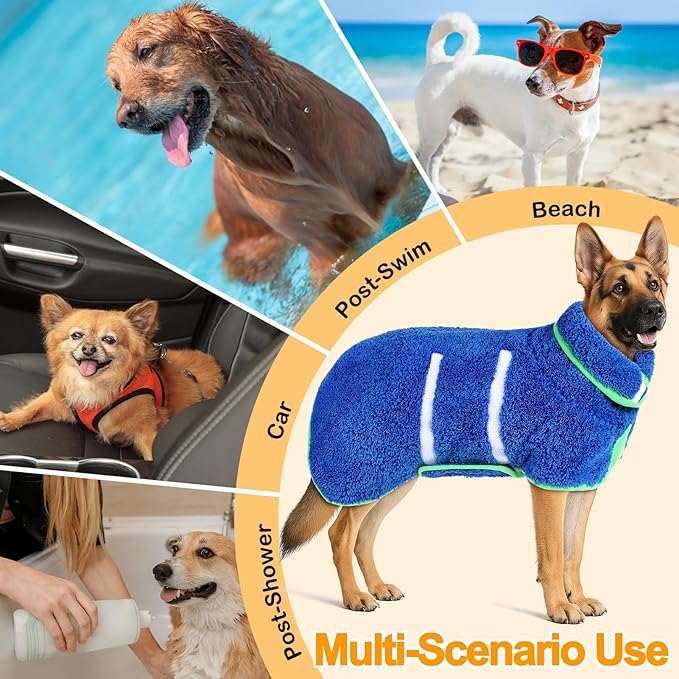 Dog Bathrobe Super Absorbent Dog Towels Large Quick Drying Robes for After Bath Soft Adjustable Warm Keeping Dogs Towel(S-XXL)