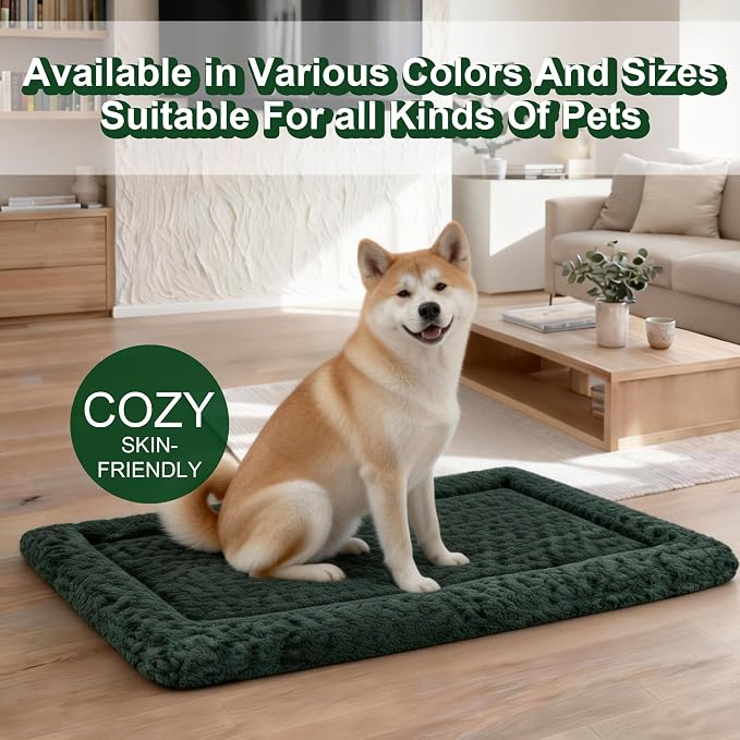 4 Piece Washable Dog Bed Mat with Anti-Slip Bottom, Deluxe Plush Memory Foam Crate Pad & Waterproof Outdoor Kennel Mat for Dogs & Cats-Durable Crates Beds, Large Medium Small Puppy Size 24" x 18",S