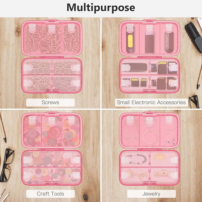 FYY Travel Pill Organizer, Large Weekly Medicine Pill Organizer-Hot Pink | Airtight Moistureproof Medicine Case, Easy to Use, 8 Compartment Pill Box for Vitamins, Fish Oil, Supplements, Mini First Aid