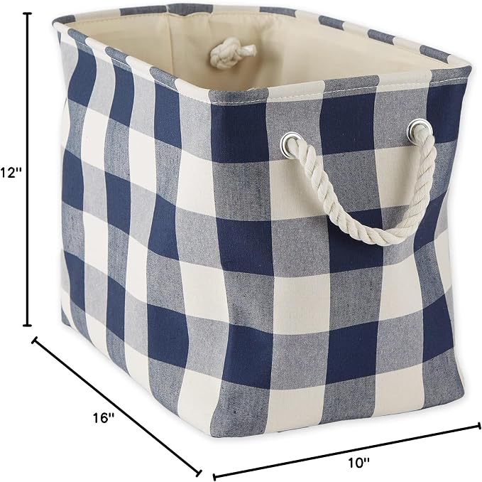 DII Buffalo Check Storage Bin, Medium Rectangle, 16x10x12, Navy/Off-White