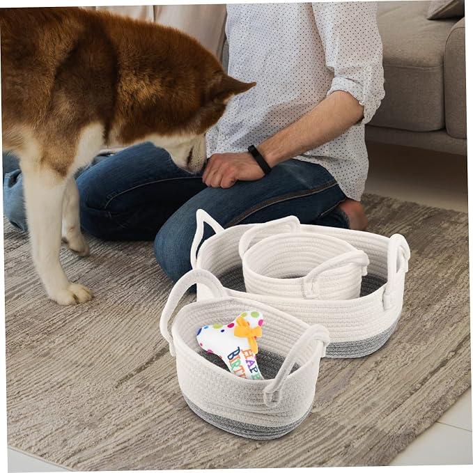 PRETYZOOM 3pcs Woven Dog Toy Basket Rope Storage for Household Pet Toys Food Clothes Stylish Lightweight and Organizer for Home