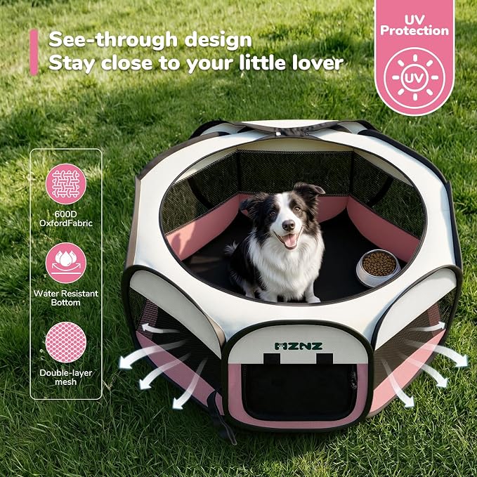 Dog Cat Small Animal Puppy Playpen Crate, Large, Pink | Portable Pop Up Pet Cage Enclosure Tent Kennel Indoor Outdoor with Carrying Case, No Assembly, Camping Use