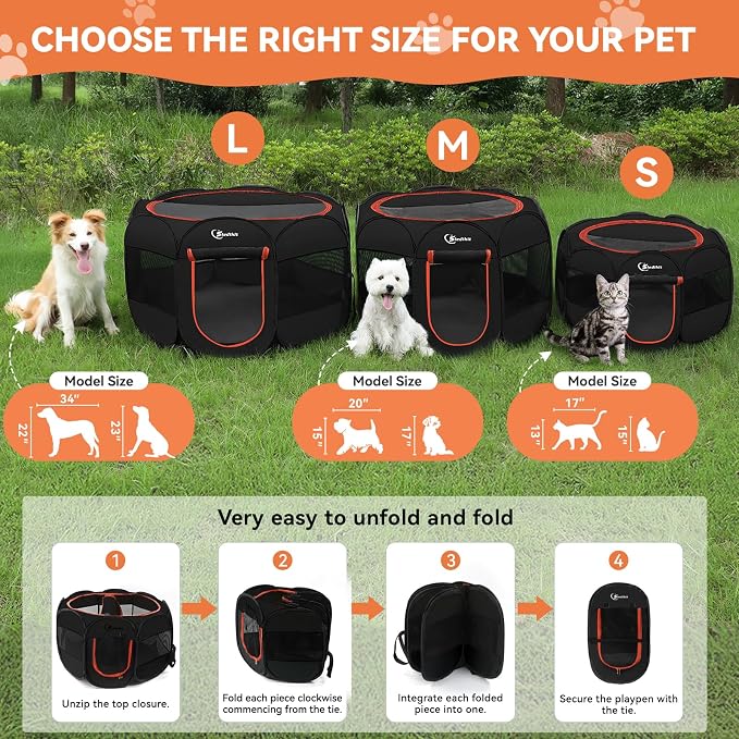 Siedihit Dog Playpen, Large Puppy Pet Playpen, Dog Crate Tent Cage Indoor | Outdoor, Portable Pop Up Dogs Kennel Playpen with Carrying Case for Dogs/Cats/Rabbits, Black