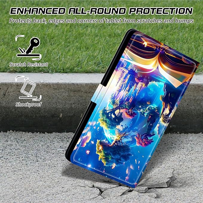 Universal Tablet Case for T-Mobile Revvl Tab 2 10.1" Model:9185W 2025/Revvl Tab 5G 10.36" 2023, 360 Degree Rotating Kickstand Protective Stand Leather Shell Cover for 9"-10.5", Book Trees