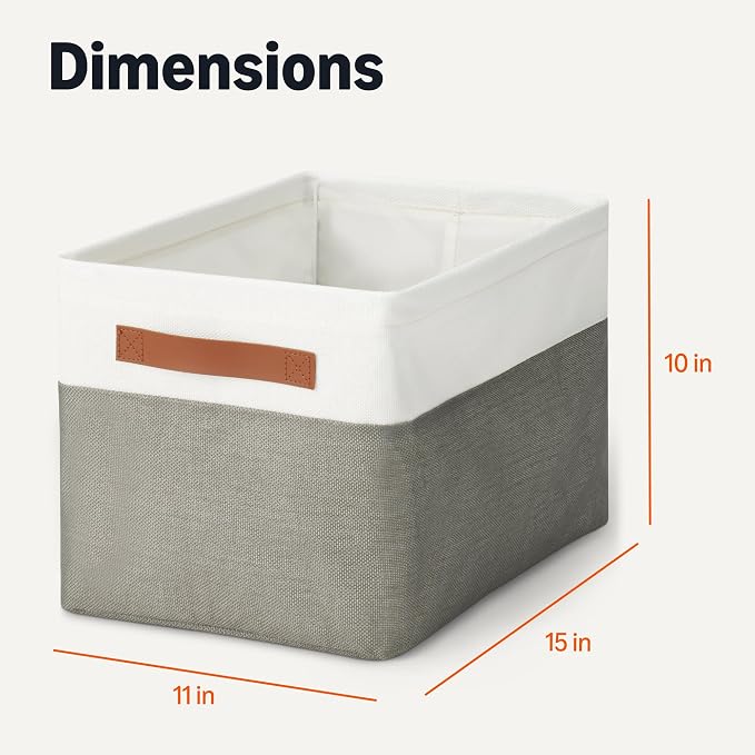 Amazon Basics Collapsible Storage Bins with Faux Leather Handles, Foldable Organizing Containers for Closet, Charcoal, Large, 3-Pack