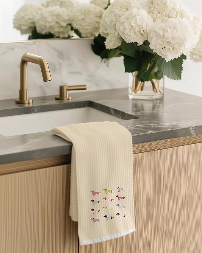 Yellow Dachshund Kitchen Towels, Gifts for Dachshund Lovers Dish Tea Towels for Kitchen Decor, Weiner Dog Gifts for Women Men Decorative Hand Towels for Bathroom,, 16x24 Inch
