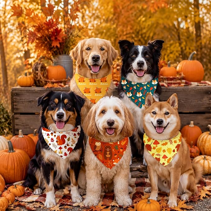 Abbylike 50 Pcs Fall Dog Bandanas Bulk Autumn Leaf Pumpkin Acorn Mushroom