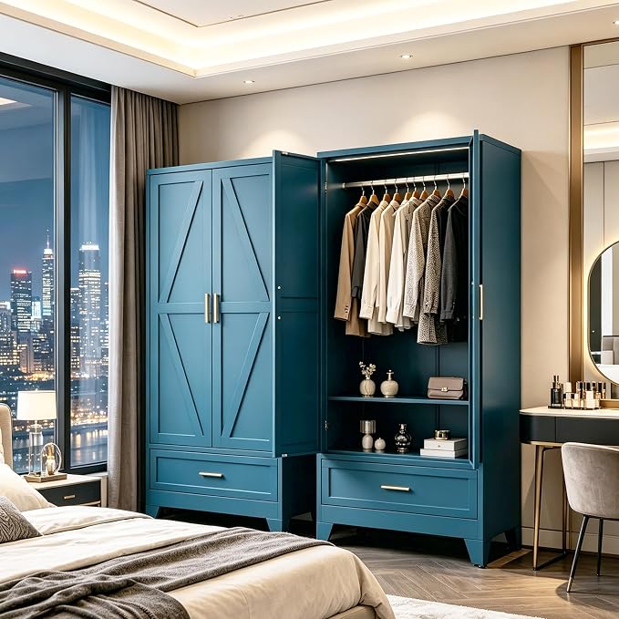 71" H Blue Storage Cabinets,Metal Storage Cabinets,Garage Cabinet,Broom Closet Storage Cabinet,Utility Cabinet