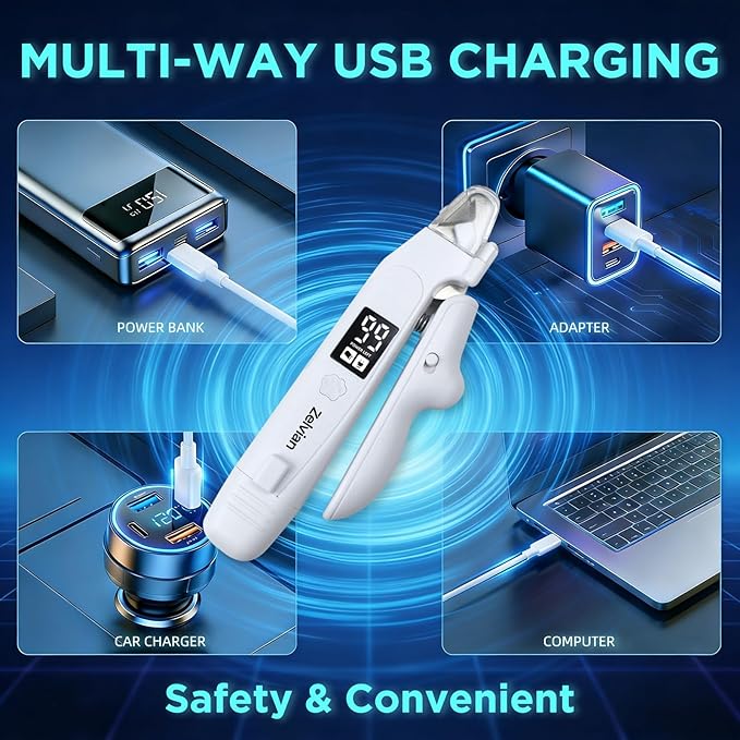 2-in-1 Dog & Cat Nail Clipper and Grinder with LED Light, Low-Noise Electric Pet Nail Trimmer, Safety Lock & Nail Catcher, USB-C Rechargeable, 3 Grinding Ports for Cats & Small to Medium Dogs
