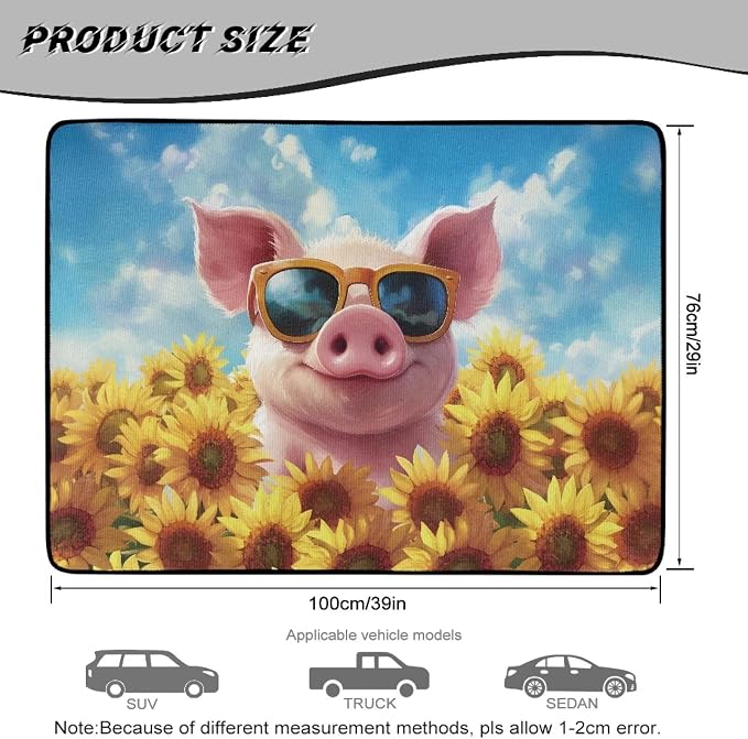 Funny Floral Pig Car Trunk Mat for Camping, Non Slip Backing Rear Cargo Mat Picnic Protector Trunk Liner Dustproof, Easy Clean, All Weather