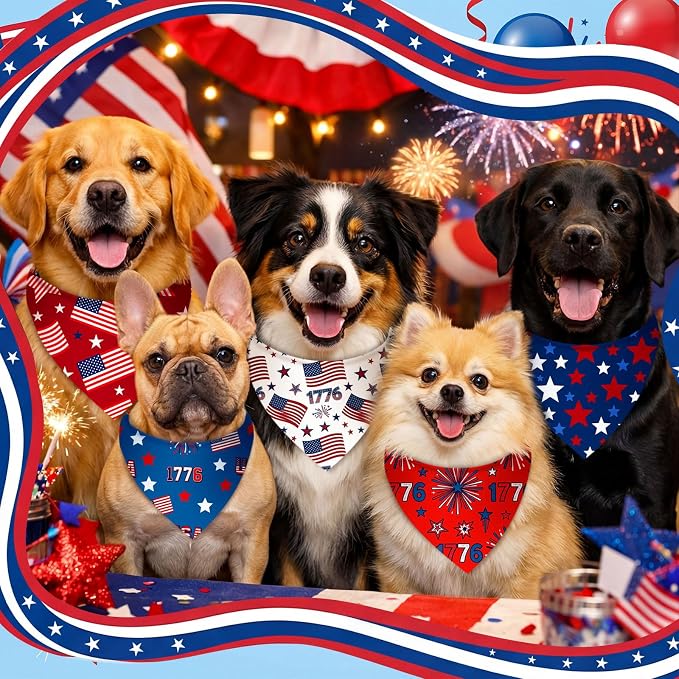 Abbylike 50 Pcs Patriotic Dog Bandanas Bulk 4th of July Bandanas for Dogs Star Triangle Kerchief Bib Scarf Set for Pet Independence Day 250th Anniversary Party Costume, 25 Styles(31.5 x 21.7 x 21.7)