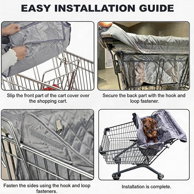 Portable Dog Shopping Cart Cover, Soft Fabric Cart Cover for Pets | Shopping Cart Hammock Secured with Hook and Loop with Safety Ropes, Comfortable and Easy to Clean with Carry Bag (Gray)