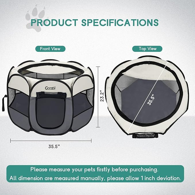 Goozii Pet Cat Playpen for Indoor Cats Enclosed, Puppy Dog Play Pen for Outdoor Travel Camping (Small Size, Beige & Dark Grey)